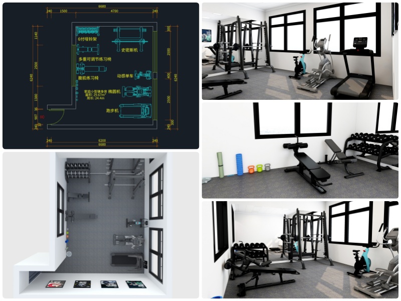 30平米健身房器材配置_家庭健身房布局设计_综合训练器 史密斯机