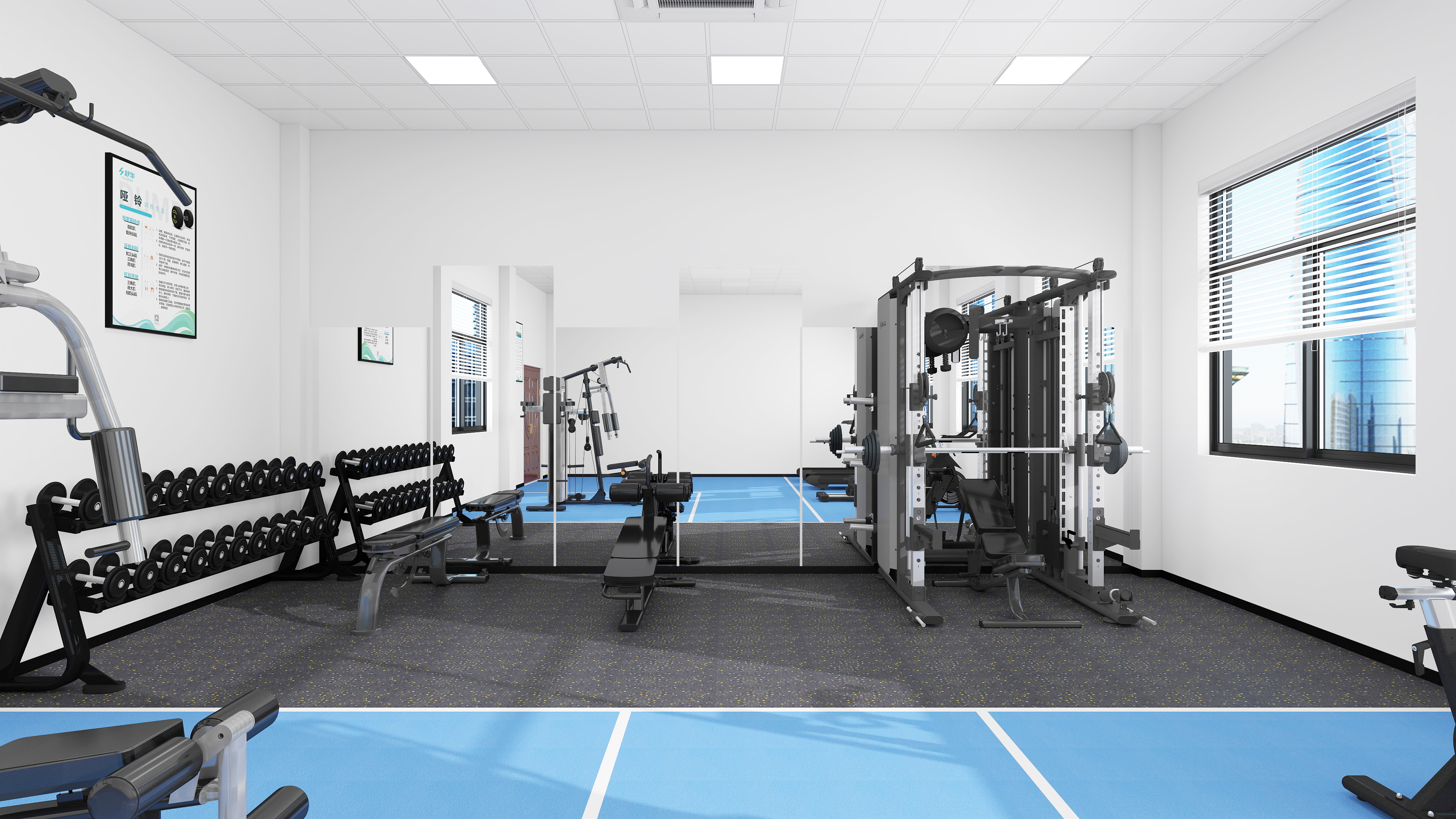 综合训练器健身器_企事业单位健身房器材配置方案_140平方米健身房设计